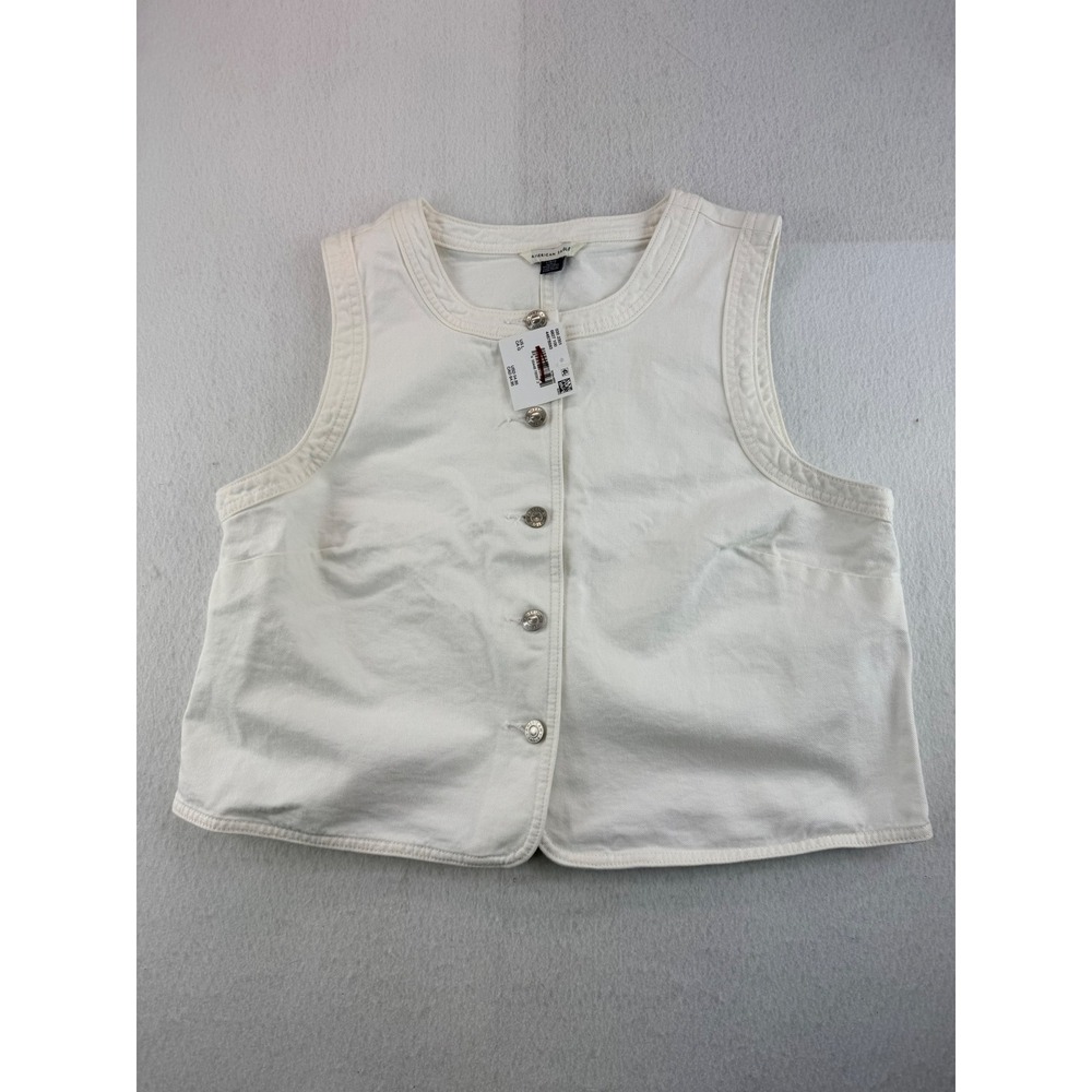 NWT American Eagle Women's White Denim Button Front Vest Size Large